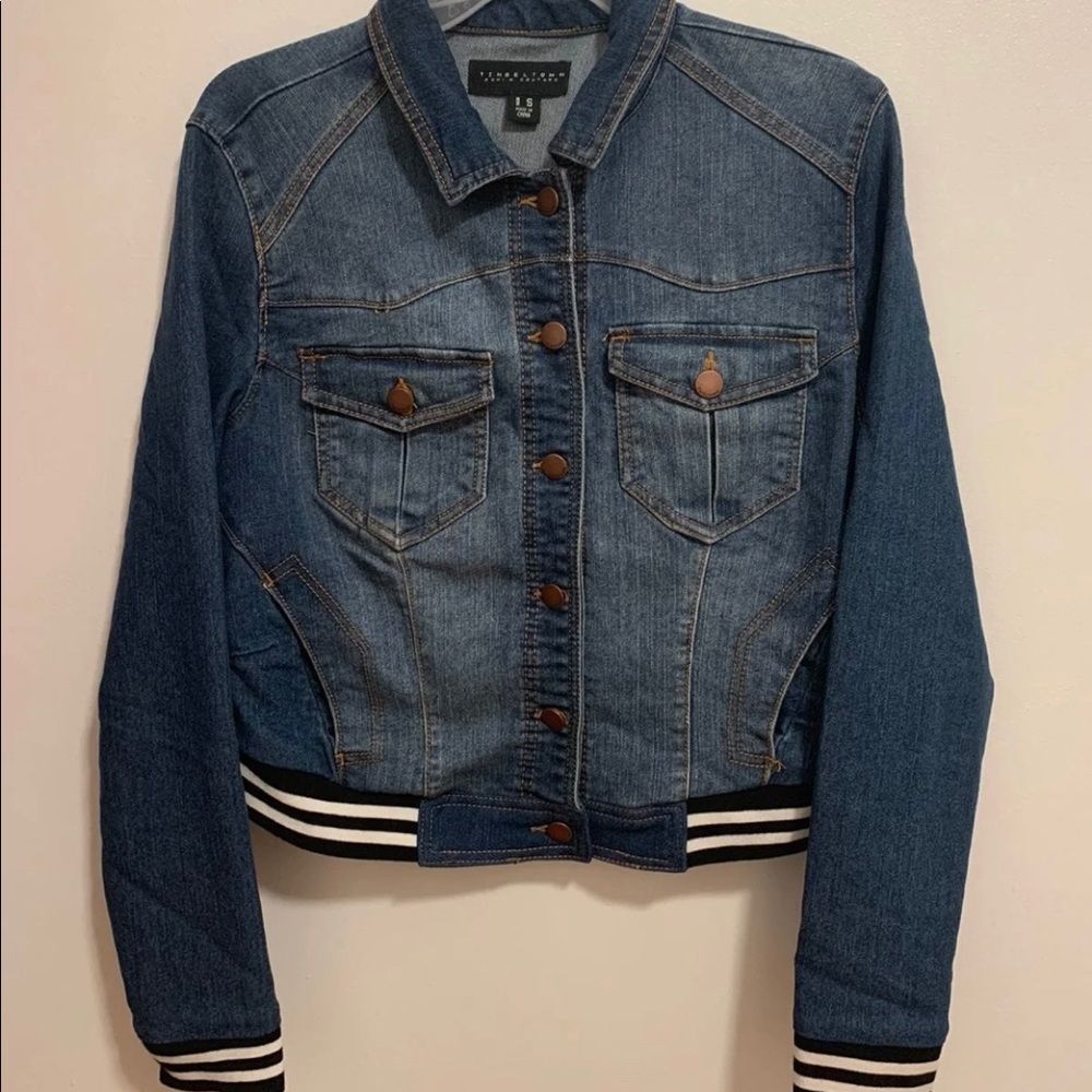 Tinseltown Denim Couture Cropped Jean Jacket